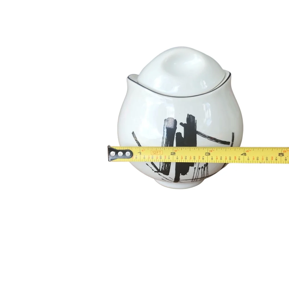 Sanko Elegant White and Black Ceramic Creamer and Sugar Set Japan. 3 Pcs. - Picture 4 of 5